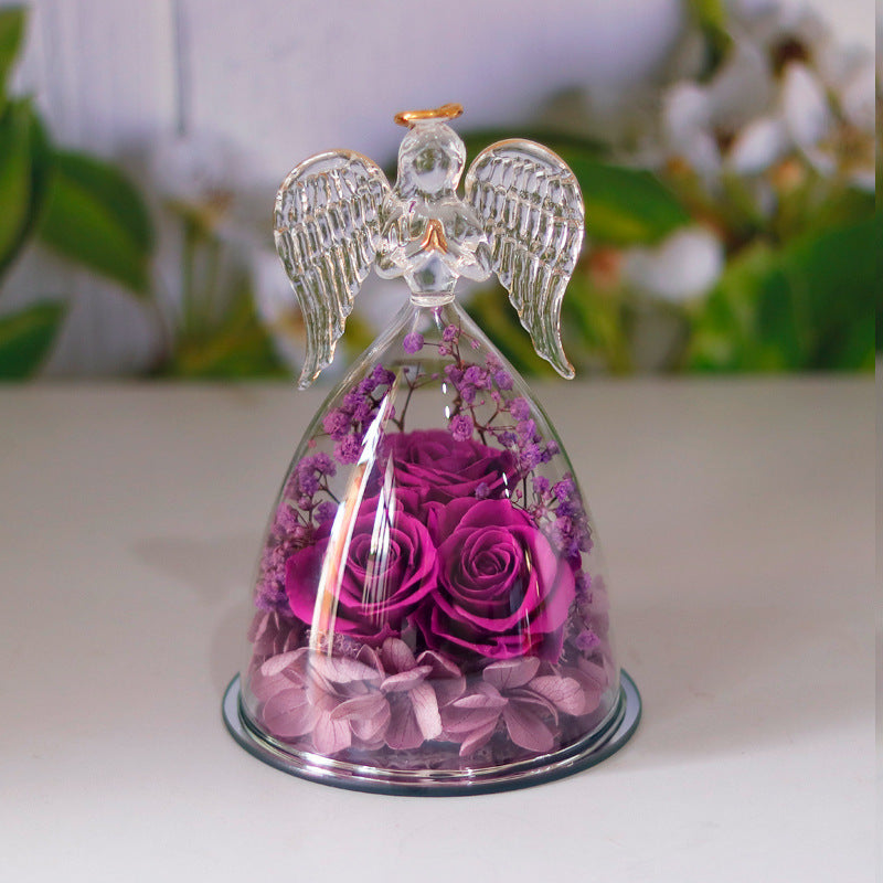 Eternal Flower Gift Box Angel Glass Cover Dried Rose Valentine's Day Home Decor