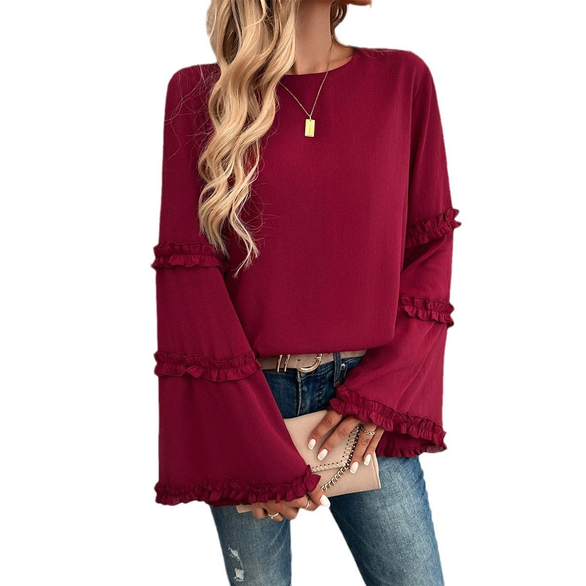 Elegant Loose Flared Long-sleeved Blouse