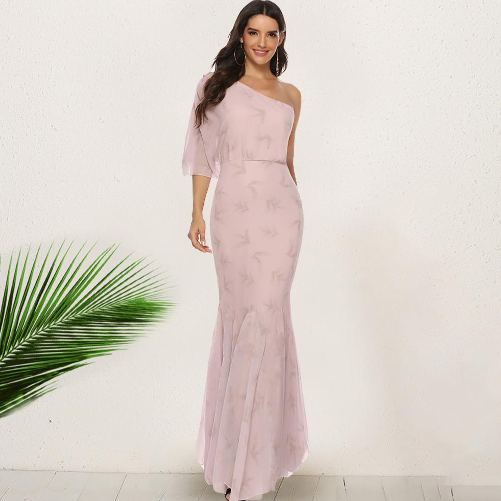 Bohemian Slant Shoulder Fishtail Gown Long Dress