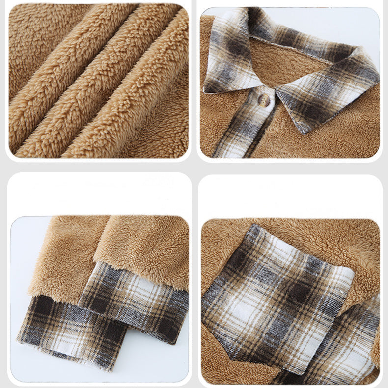 Plaid Woolen Coat Fashion Lapel breasted Mid-length Coat