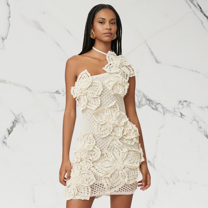 Halter Three-dimensional Knitted Flower Dress