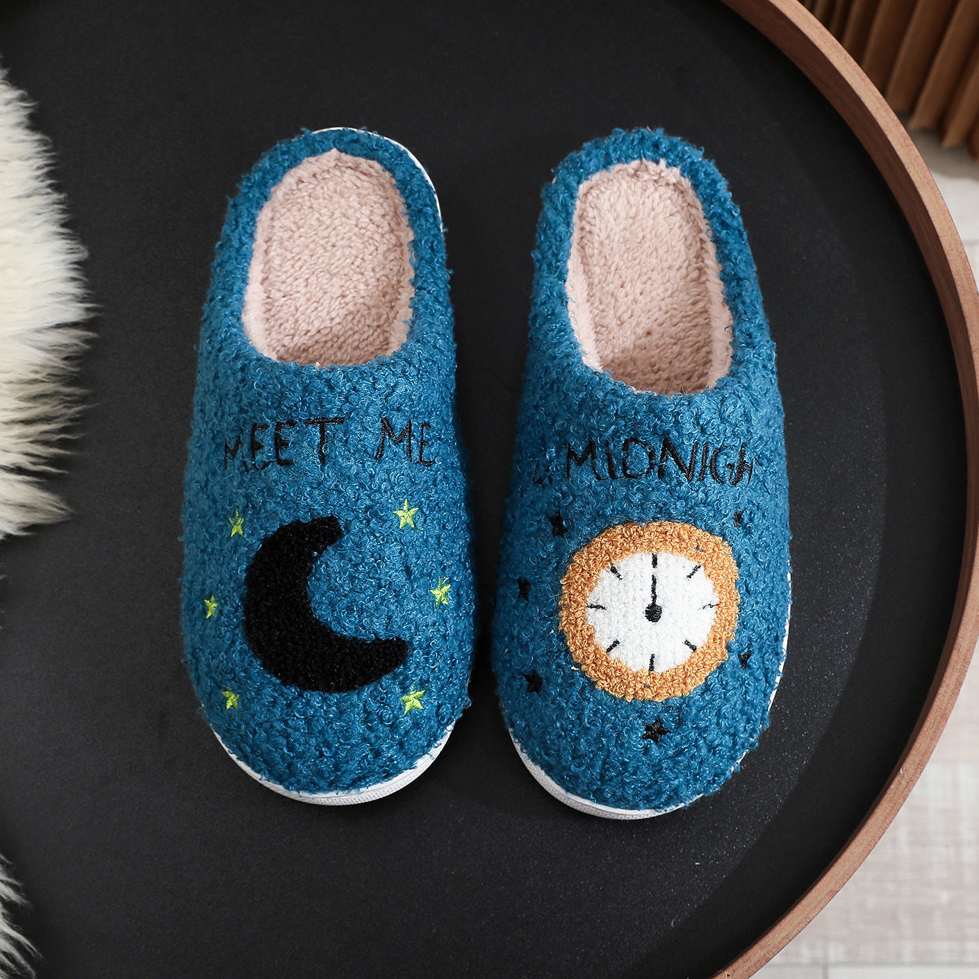 Moon Print Warm Bedroom Home Slippers