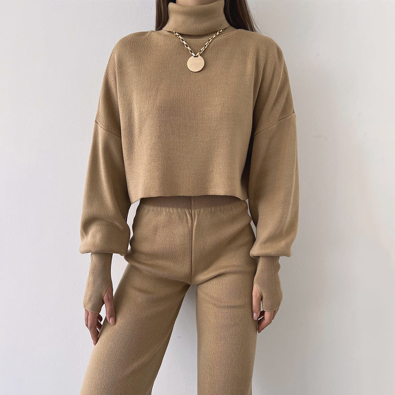 Turtleneck Loose Long Sleeve Sweatshirt & Pants Casual Set