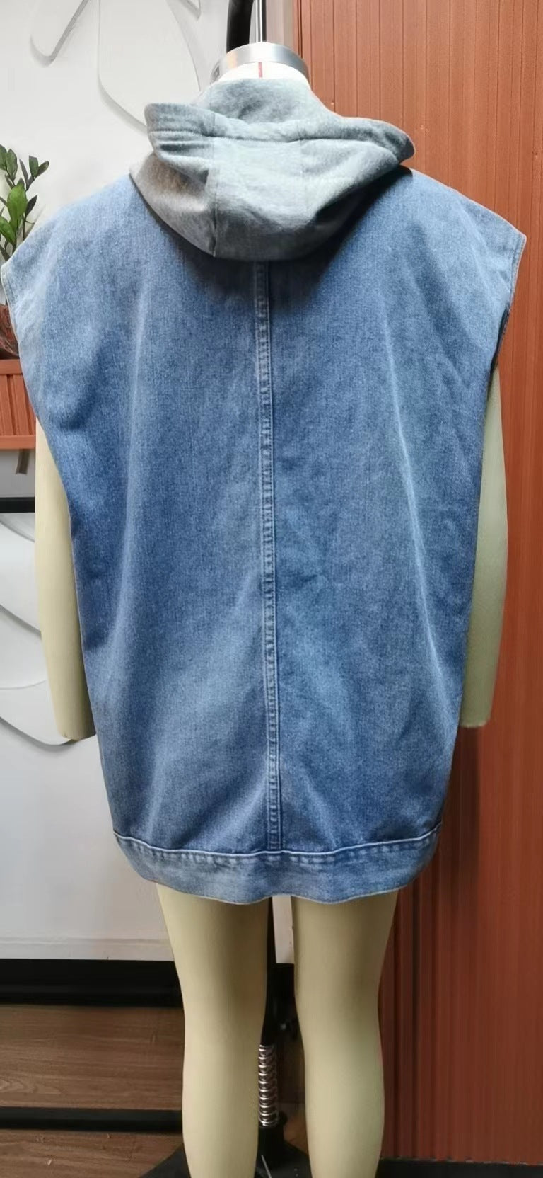 Denim Waistcoat Vest Hooded Detachable