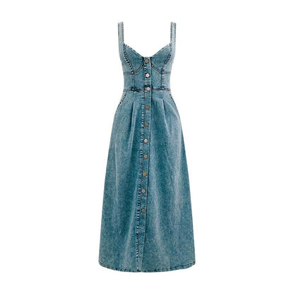 Denim Buckle Strap Midi Dress