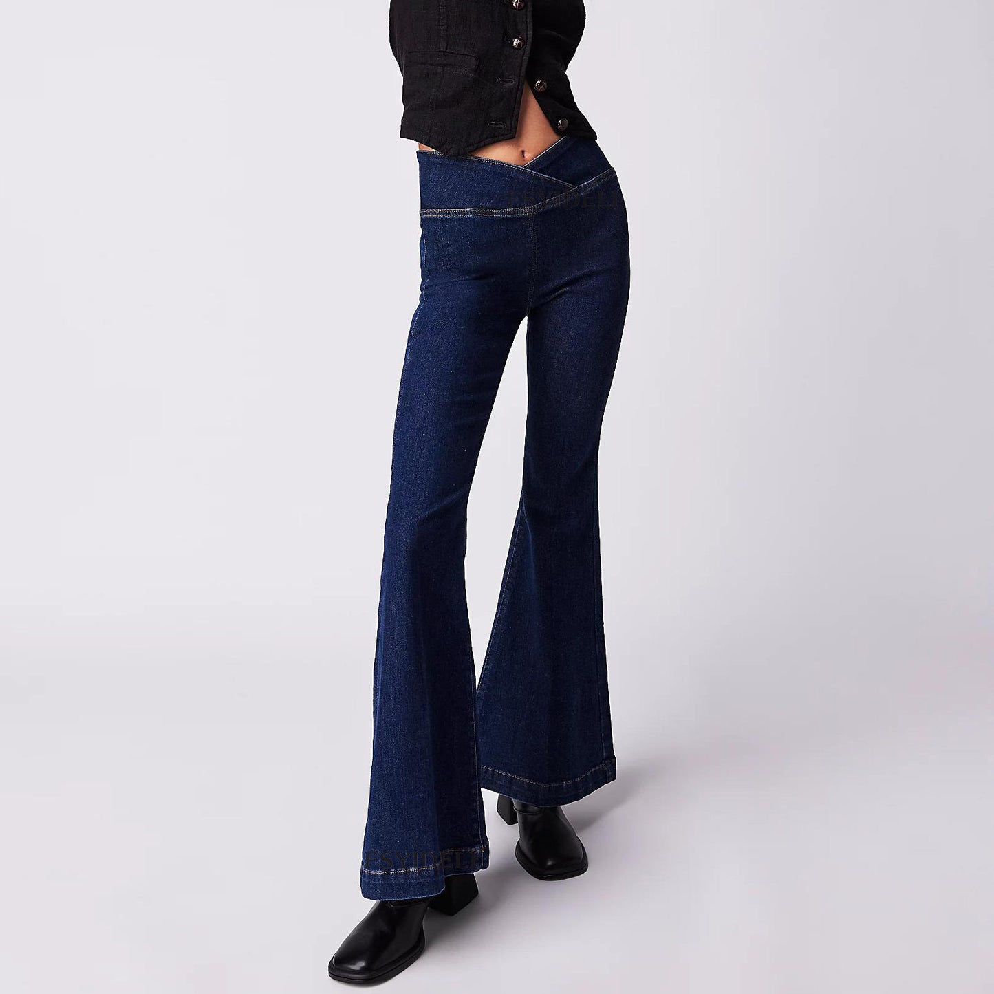 Stretch Denim Flared Pants