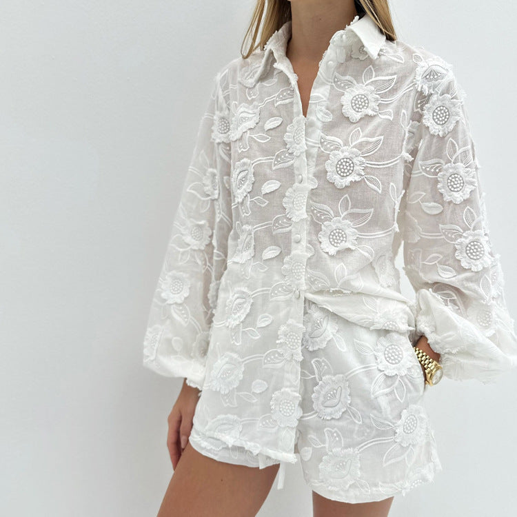 Embroidered Transparent Shirt & High Waist Shorts - Magic Moon Store