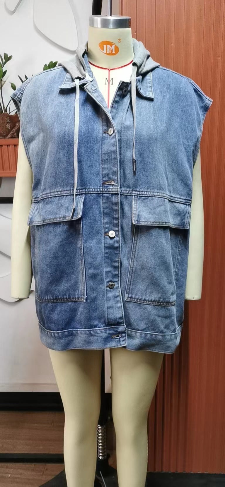 Denim Waistcoat Vest Hooded Detachable