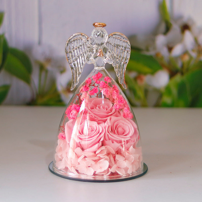 Eternal Flower Gift Box Angel Glass Cover Dried Rose Valentine's Day Home Decor