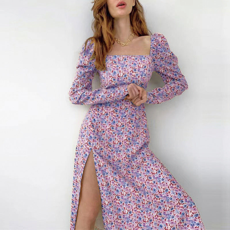 Sweet Little Daisy Long-sleeved Slit Mid Dress