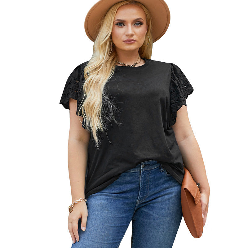 Lace Hollow Out Versatile Short Sleeved T-Shirt