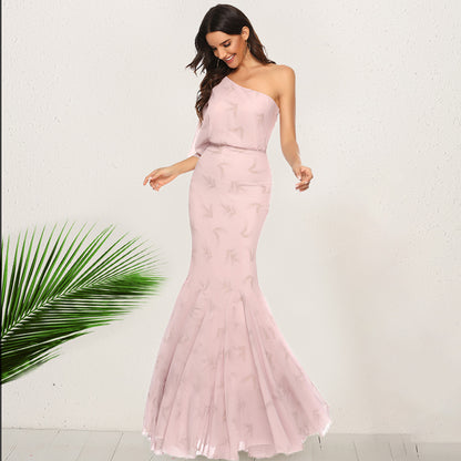 Bohemian Slant Shoulder Fishtail Gown Long Dress