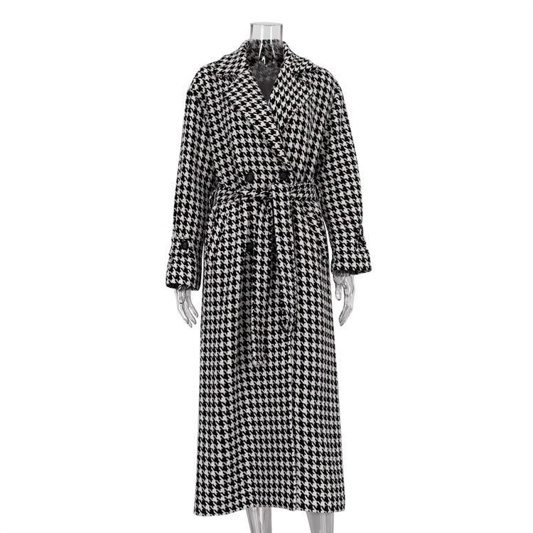 Houndstooth Long Trench Coat - Magic Moon Store