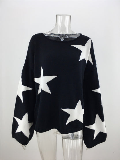 Five Pointed Star Geometric Loose  Sweater