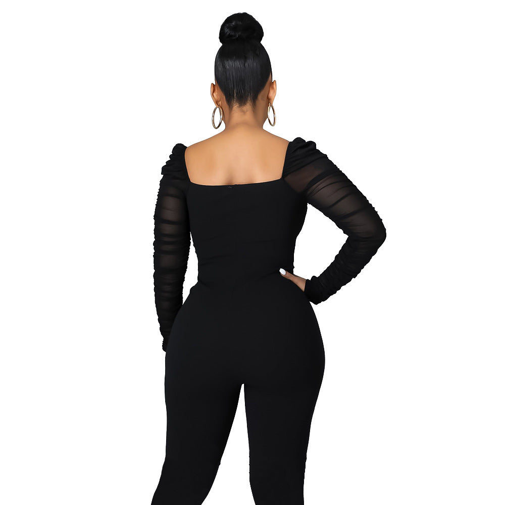 Black Tight Mesh Jumpsuit - Magic Moon Store