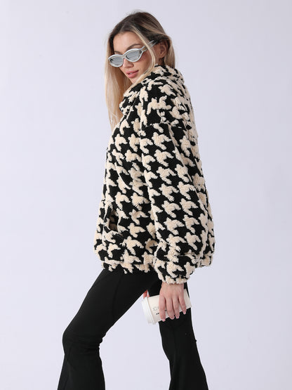 Houndstooth Long Sleeve Hoodie - Magic Moon Store