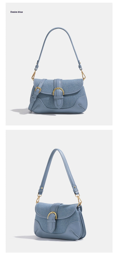 Retro Denim Blue Underarm Bag for Women