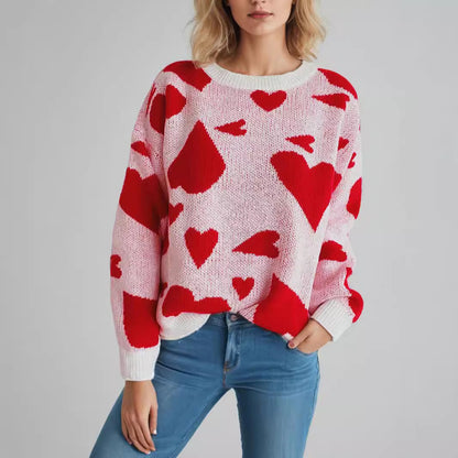 Heart Printed Two color Jacquard Sweater - Magic Moon Store