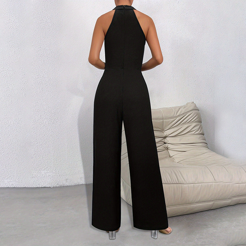 Elegant Black Halter Long Jumpsuit - Magic Moon Store