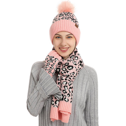 Three-piece Warm Knitted Woolen Hat, Scarf And Gloves - Magic Moon Store