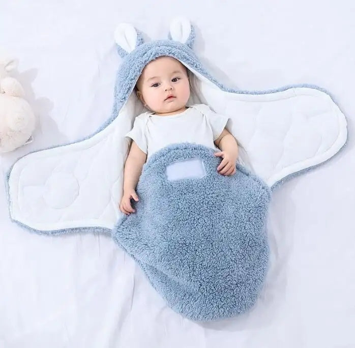 Super Soft Baby Swaddle Blanket | Fluffy Fleece Newborn Sleeping Bag with Head Support