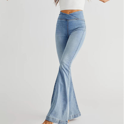 Stretch Denim Flared Pants