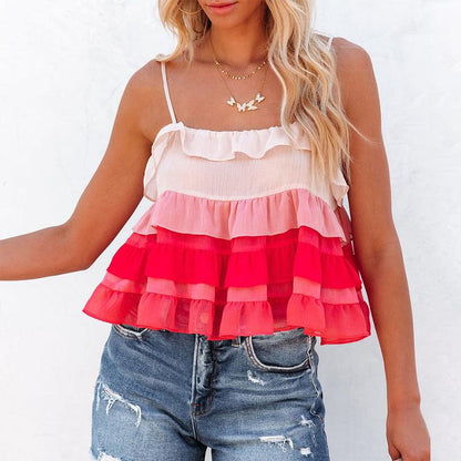 Gradient Ruffled Spaghetti Tank Top