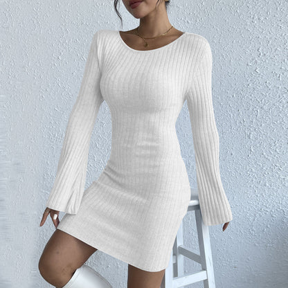 Backless Solid Color Long Knitted Dress - Magic Moon Store