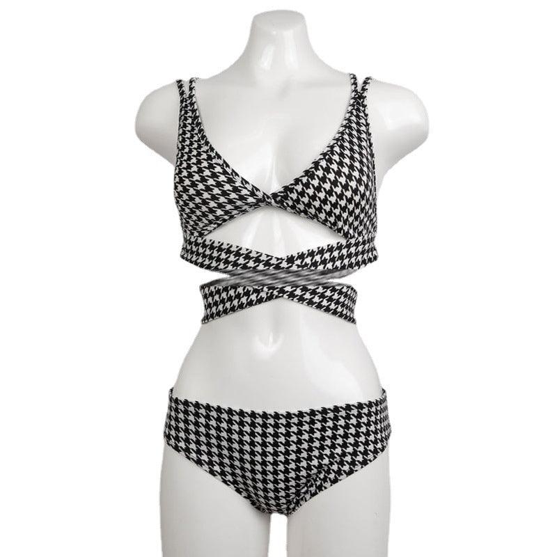 Houndstooth Cross-Tie Swimsuit Bikini - Magic Moon Store