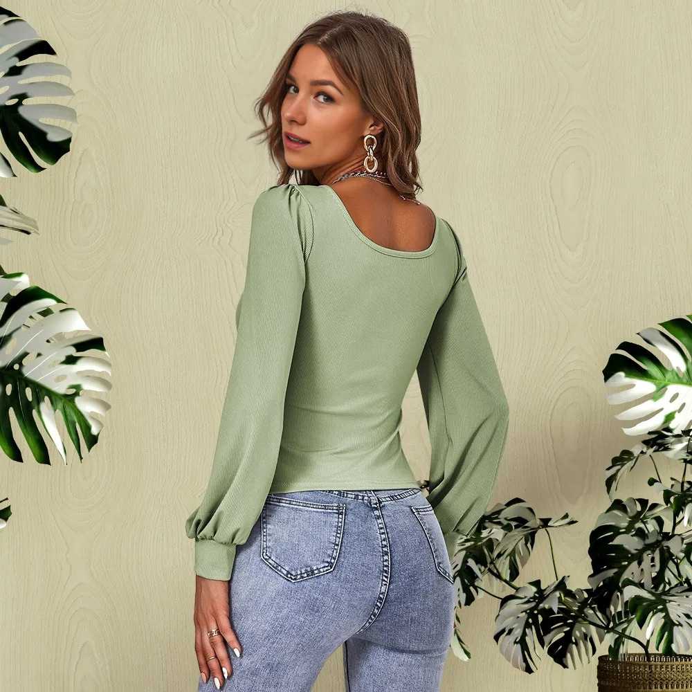 Avocado Green Puff Sleeve Knitted Top - Magic Moon Store