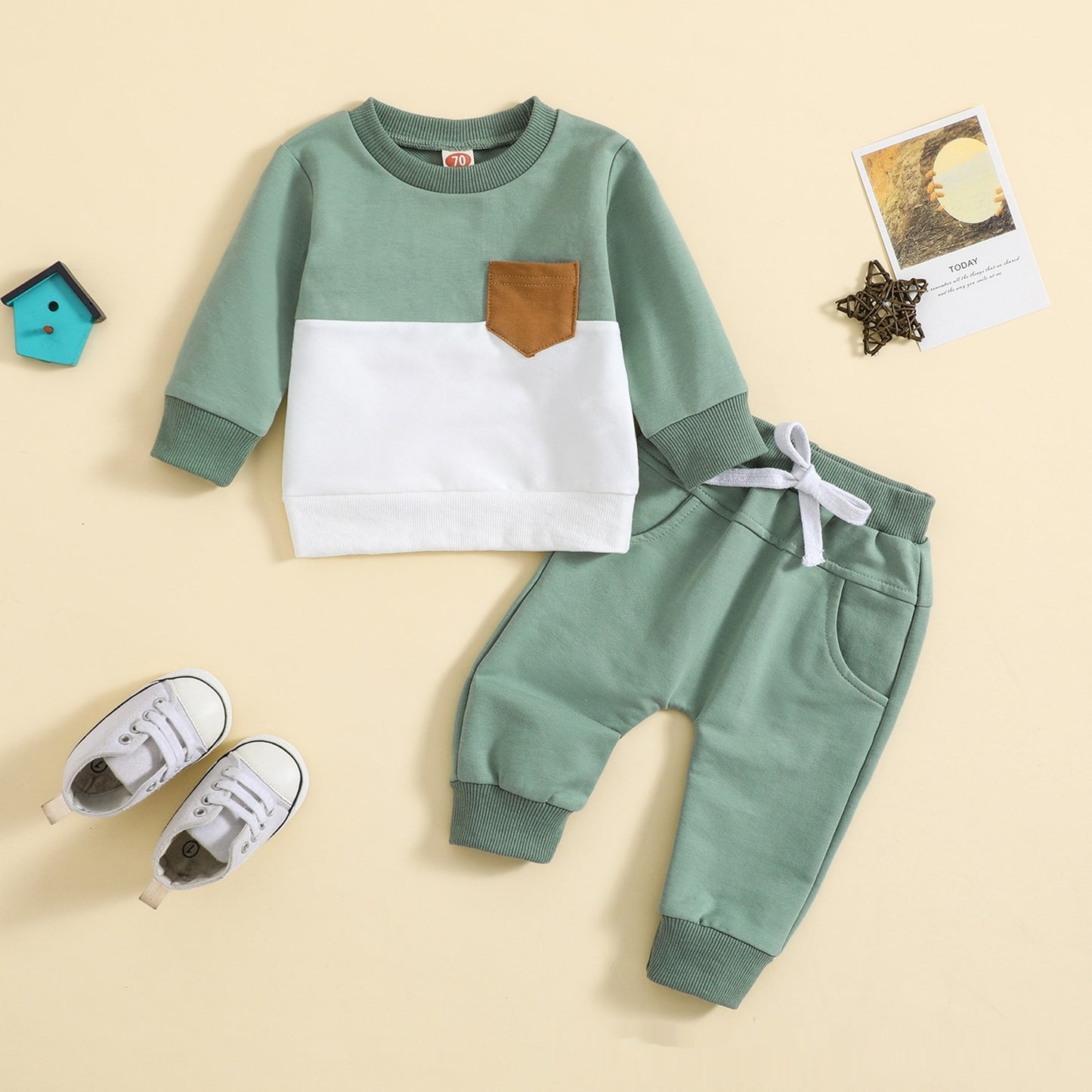 Boy Suit Color-block Crew Neck Long Sleeve