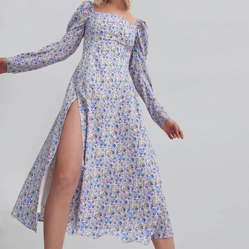 Sweet Little Daisy Long-sleeved Slit Mid Dress