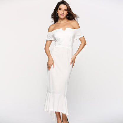 V-neck Off-shoulder Short Sleeve Dovetail Dress