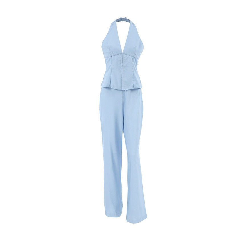 V-neck Halter Vest And Trousers Set