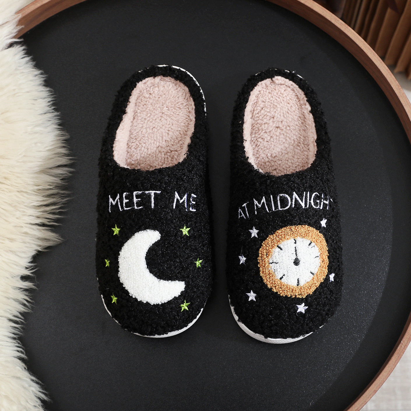 Moon Print Warm Bedroom Home Slippers