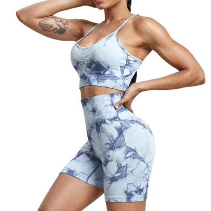 Tie Dye Yoga Top & High Waist Elastic Shorts Set - Magic Moon Store