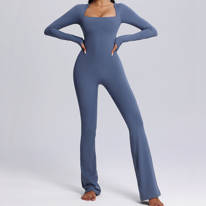 Long Sleeved Yoga Fitness Sports Flared Pants Breathable Jumpsuit