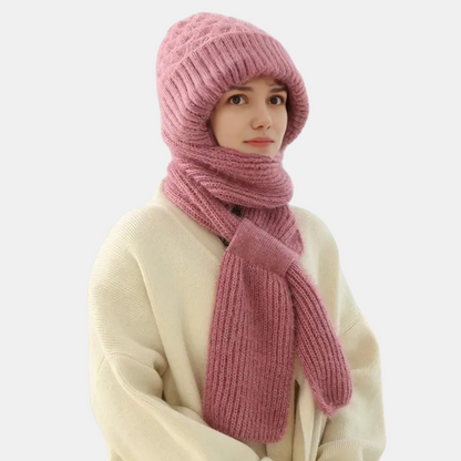 Women's Fleece-lined Scarf And Hat Winter Warm Knitted Hat Scarf