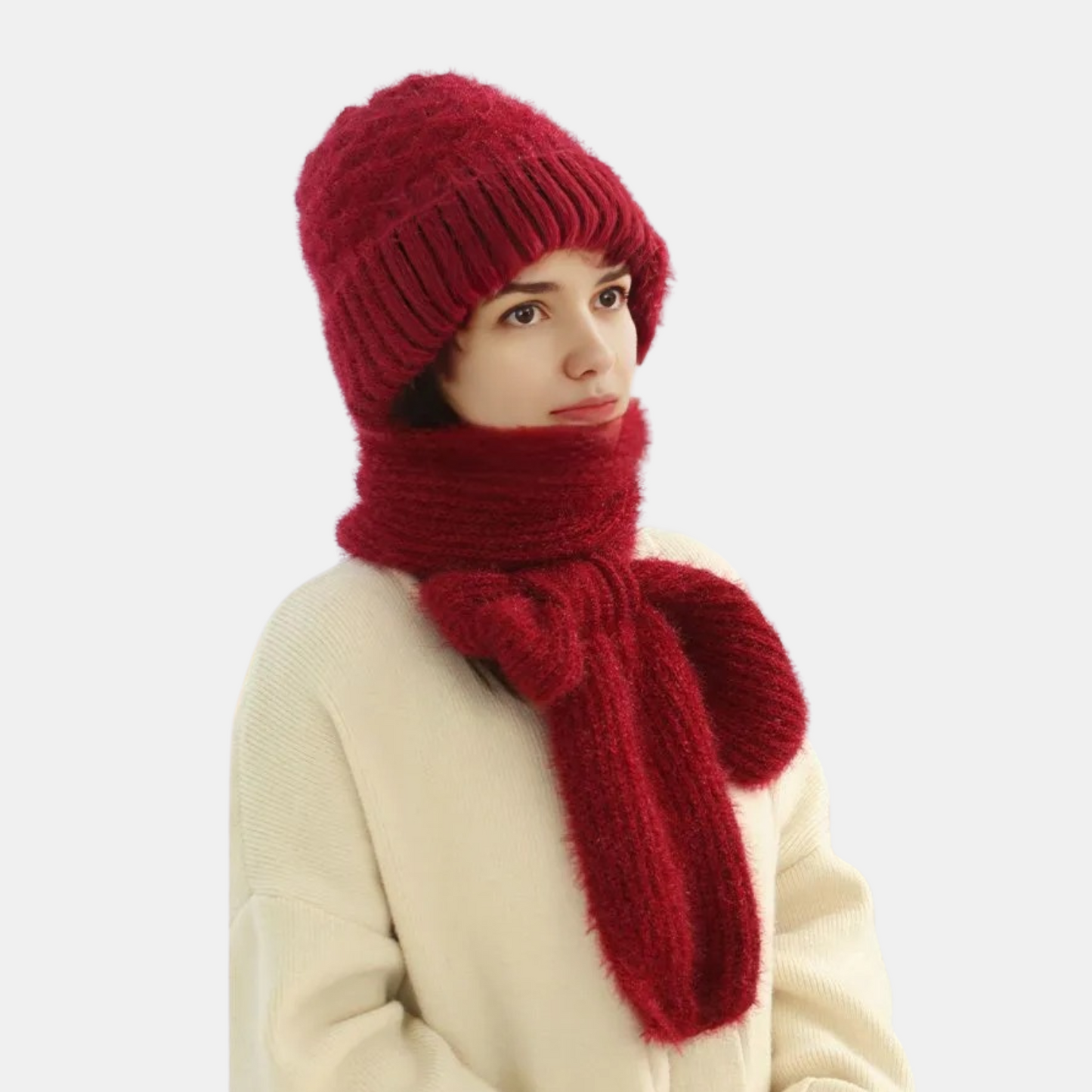 Women's Fleece-lined Scarf And Hat Winter Warm Knitted Hat Scarf