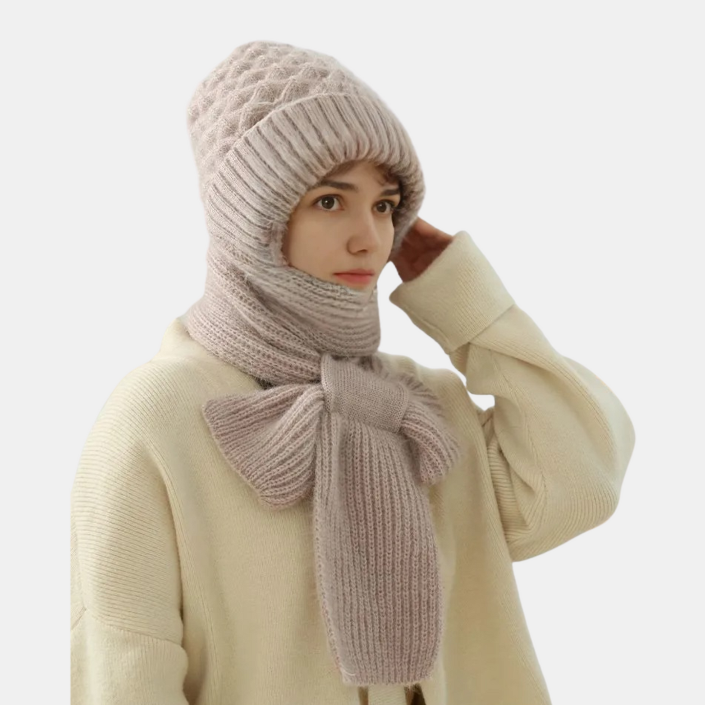 Women's Fleece-lined Scarf And Hat Winter Warm Knitted Hat Scarf