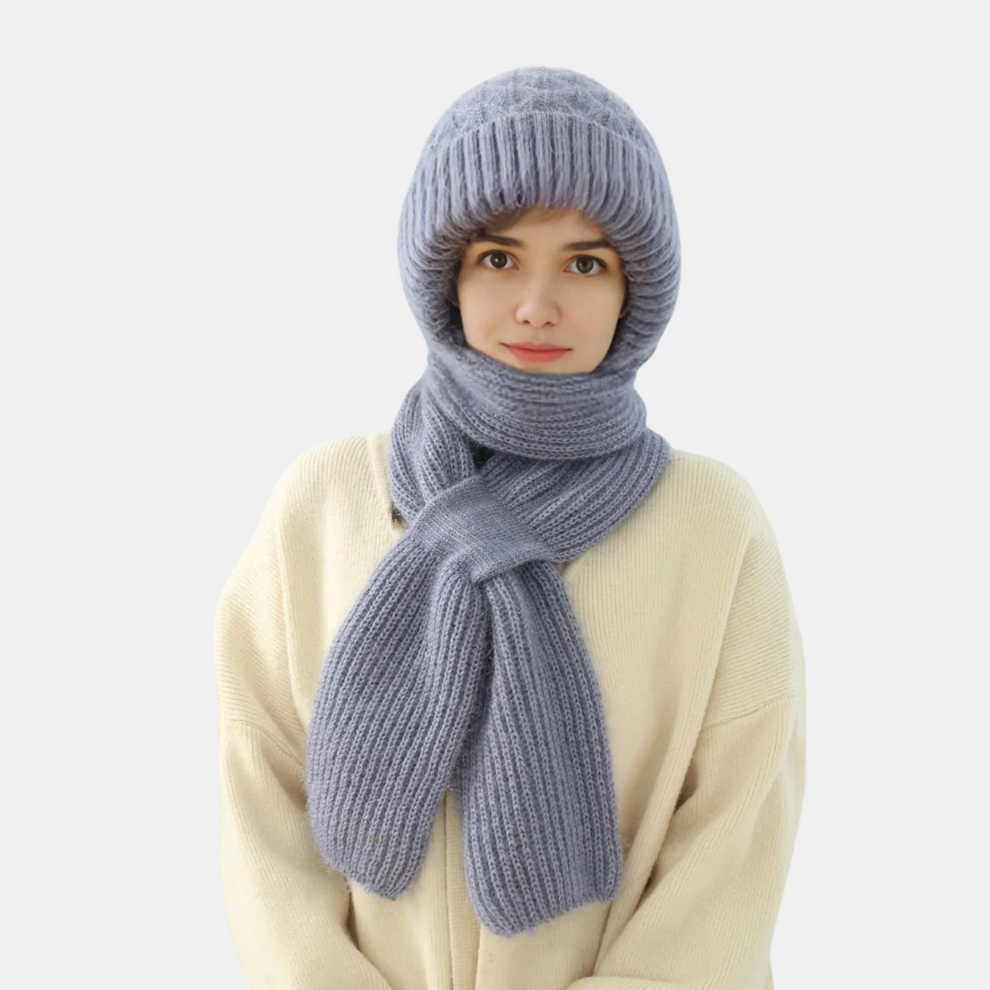 Women's Fleece-lined Scarf And Hat Winter Warm Knitted Hat Scarf