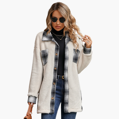 Plaid Woolen Coat Fashion Lapel breasted Mid-length Coat