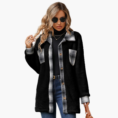 Plaid Woolen Coat Fashion Lapel breasted Mid-length Coat