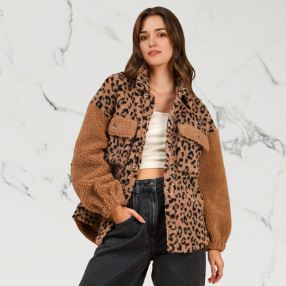 Leopard Print Button Down Long Sleeve Jacket