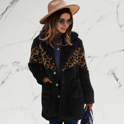 Leopard Print Stitching Fur Winter Long Coat - Magic Moon Store