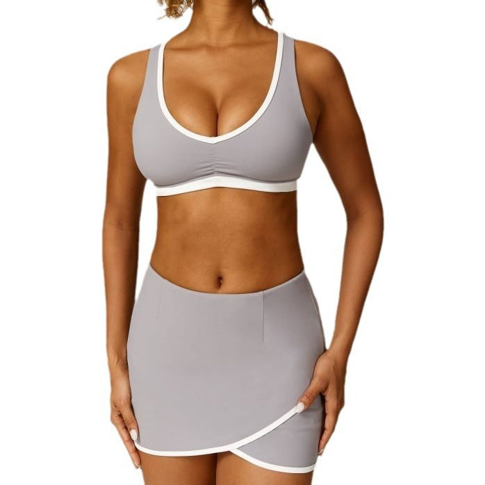 Straps Back Bra & Shorts Skirt Yoga Set - Magic Moon Store