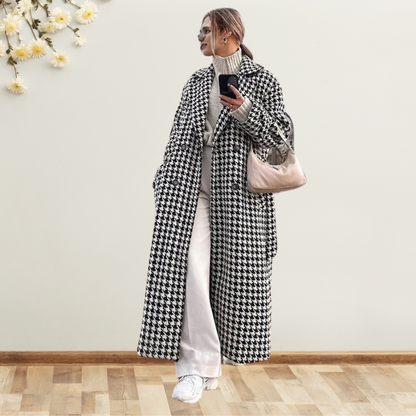 Houndstooth Long Trench Coat - Magic Moon Store