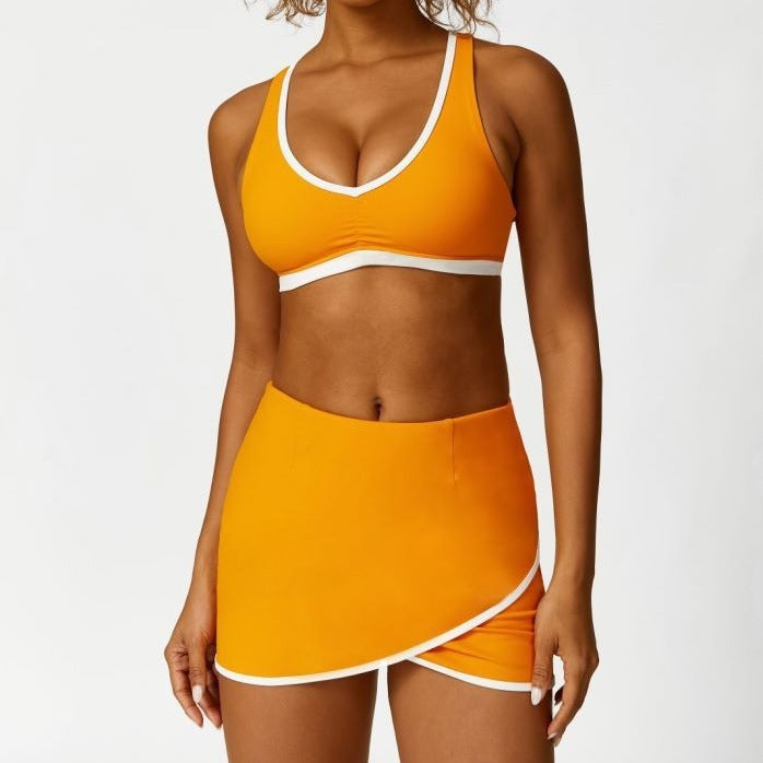 Straps Back Bra & Shorts Skirt Yoga Set - Magic Moon Store