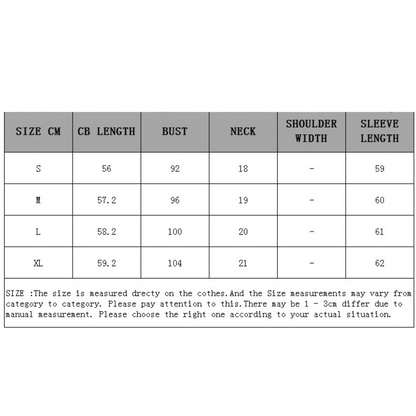 pullover_ size chart