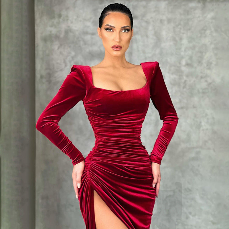 red velvet dress